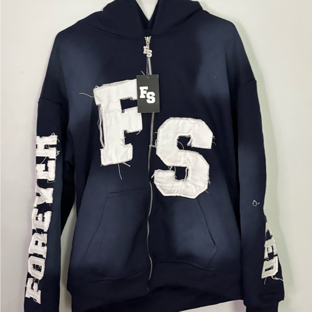 FS Navy Hoodie with White Patches